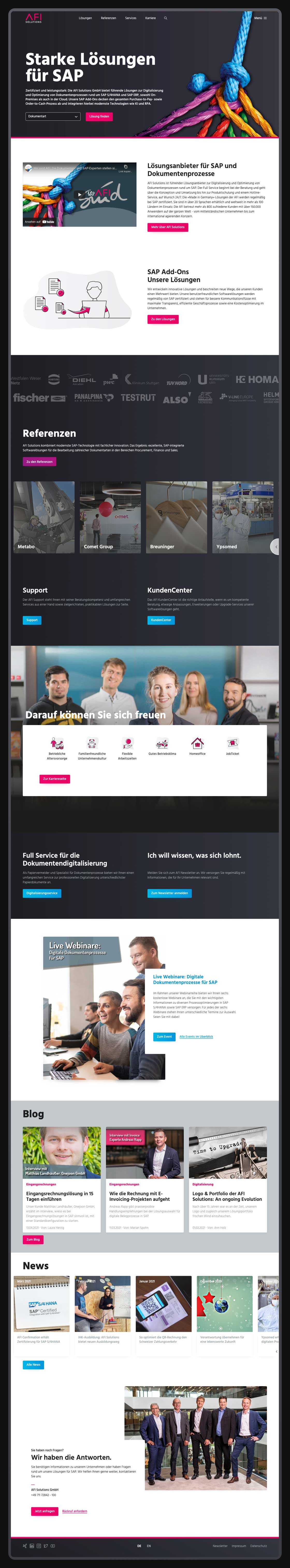 Screendesign der Startseite von AFI Solutions