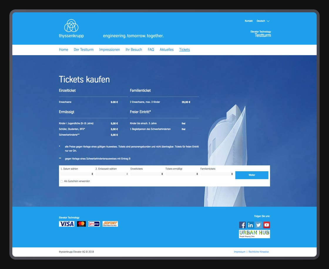  Referenz - thyssenkrupp Elevator - Testturm Website